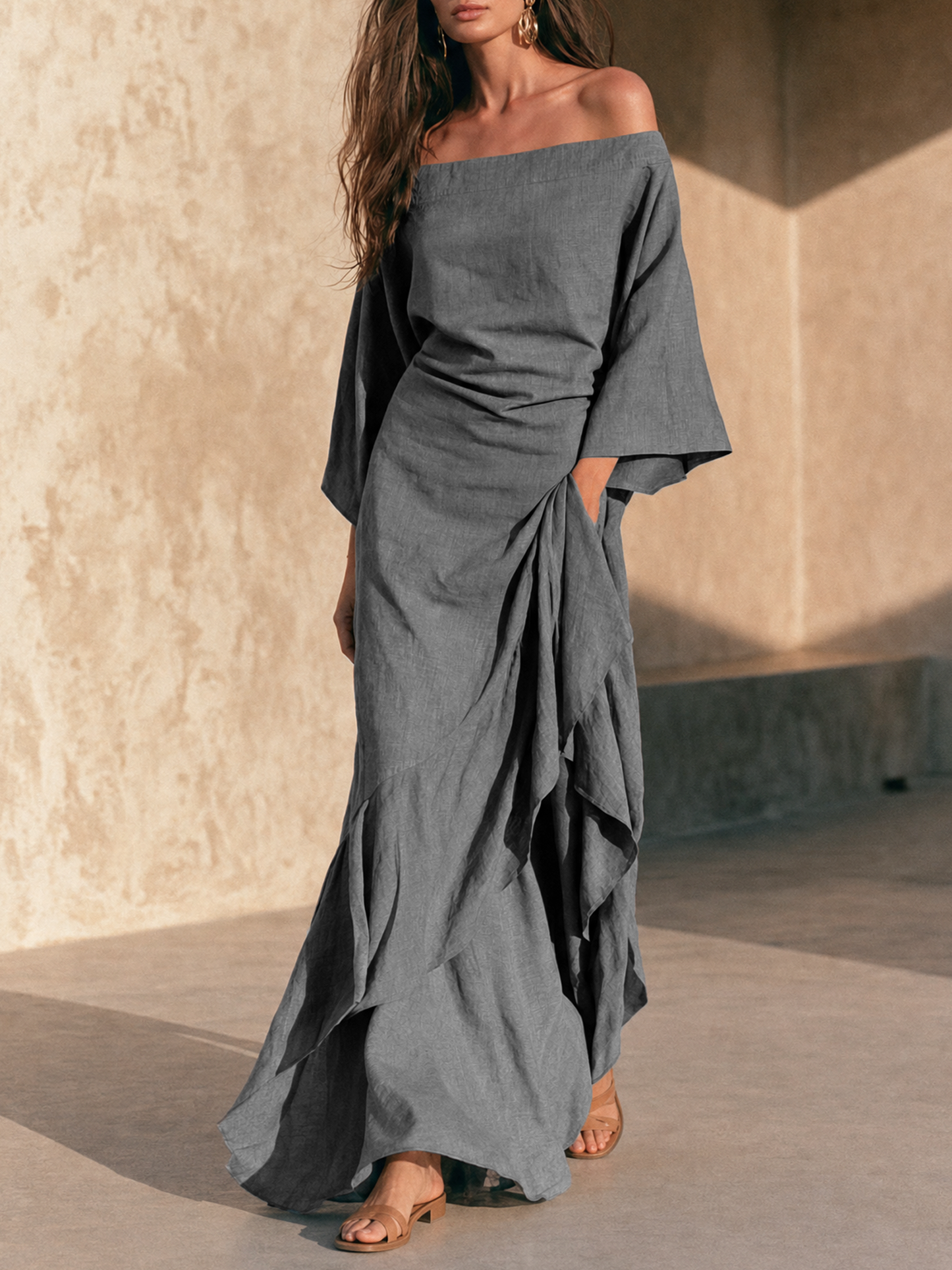 Women's Off Shoulder Ruffled Maxi Dress – ModClo