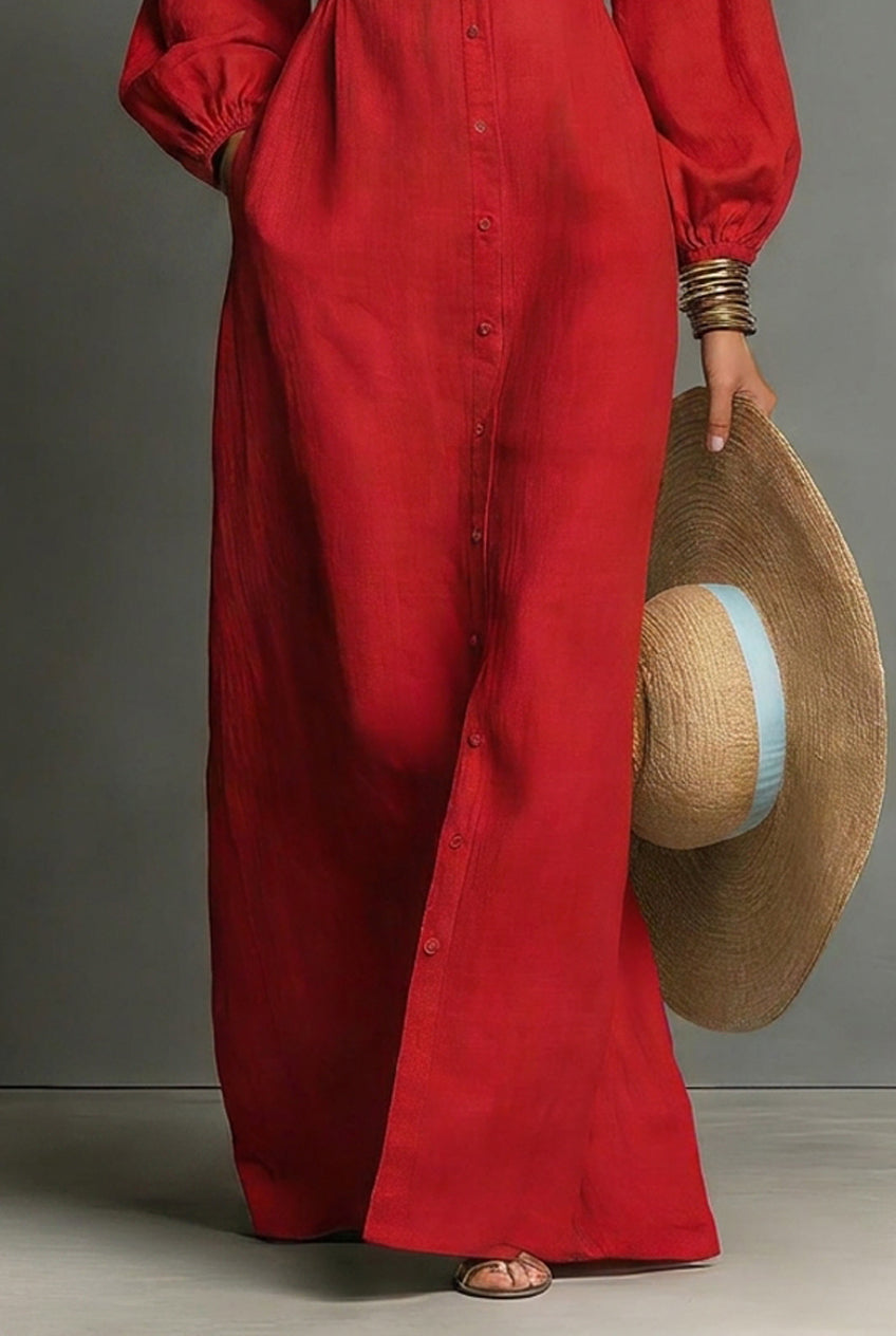 Women's Long Sleeve Single Breasted Maxi Dress – ModClo