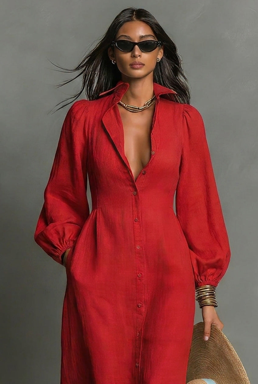 Women's Long Sleeve Single Breasted Maxi Dress – ModClo
