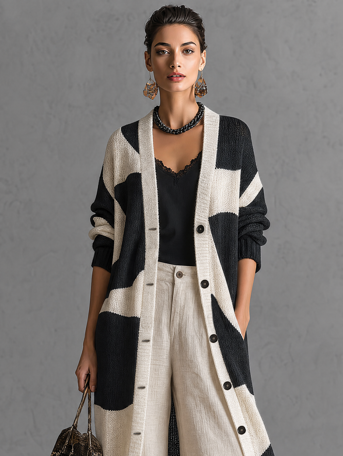 Women's Jacquard Color Block Cardigan – ModClo
