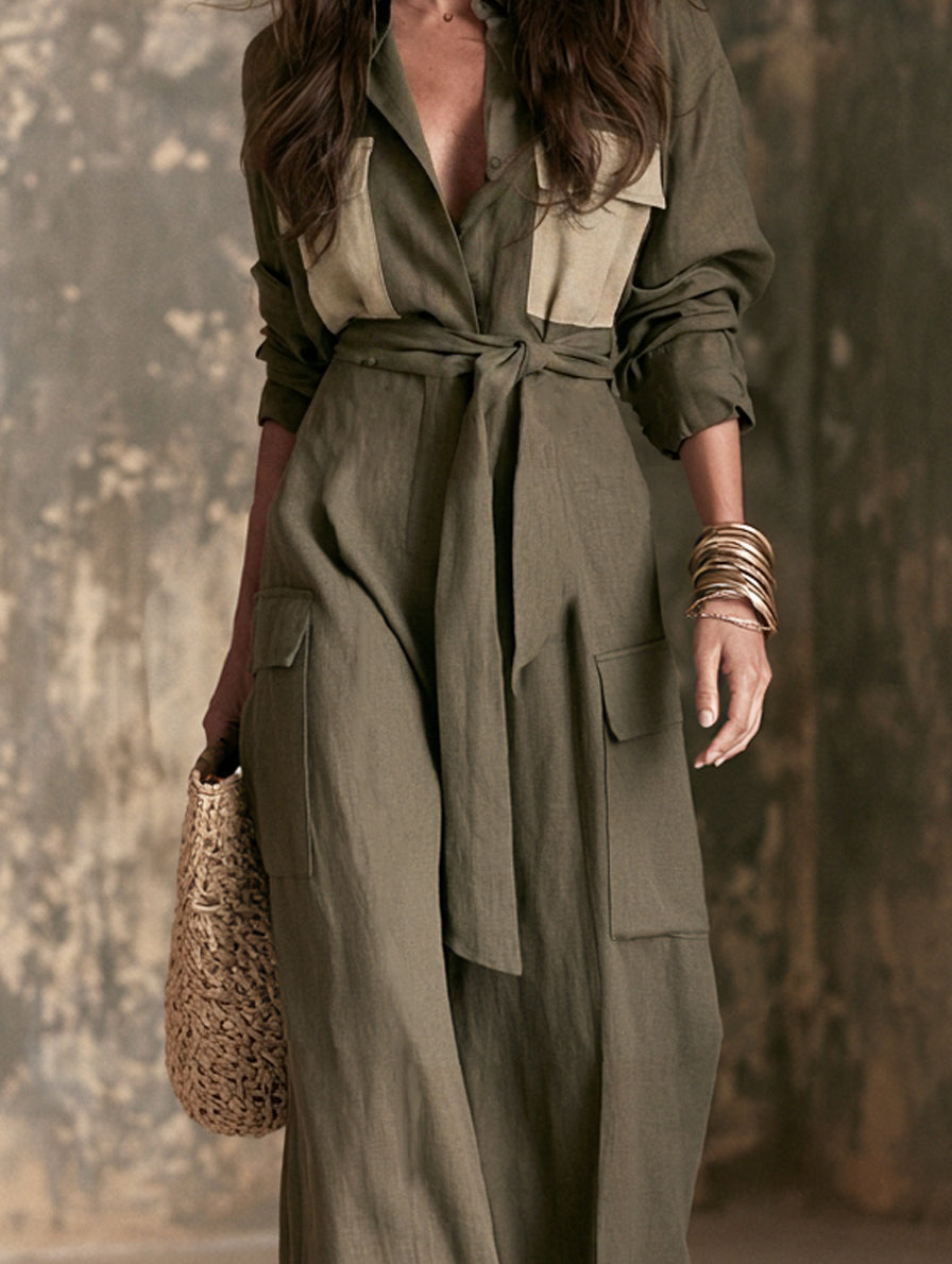 Women's Green Linen Long Sleeve Jumpsuit – ModClo