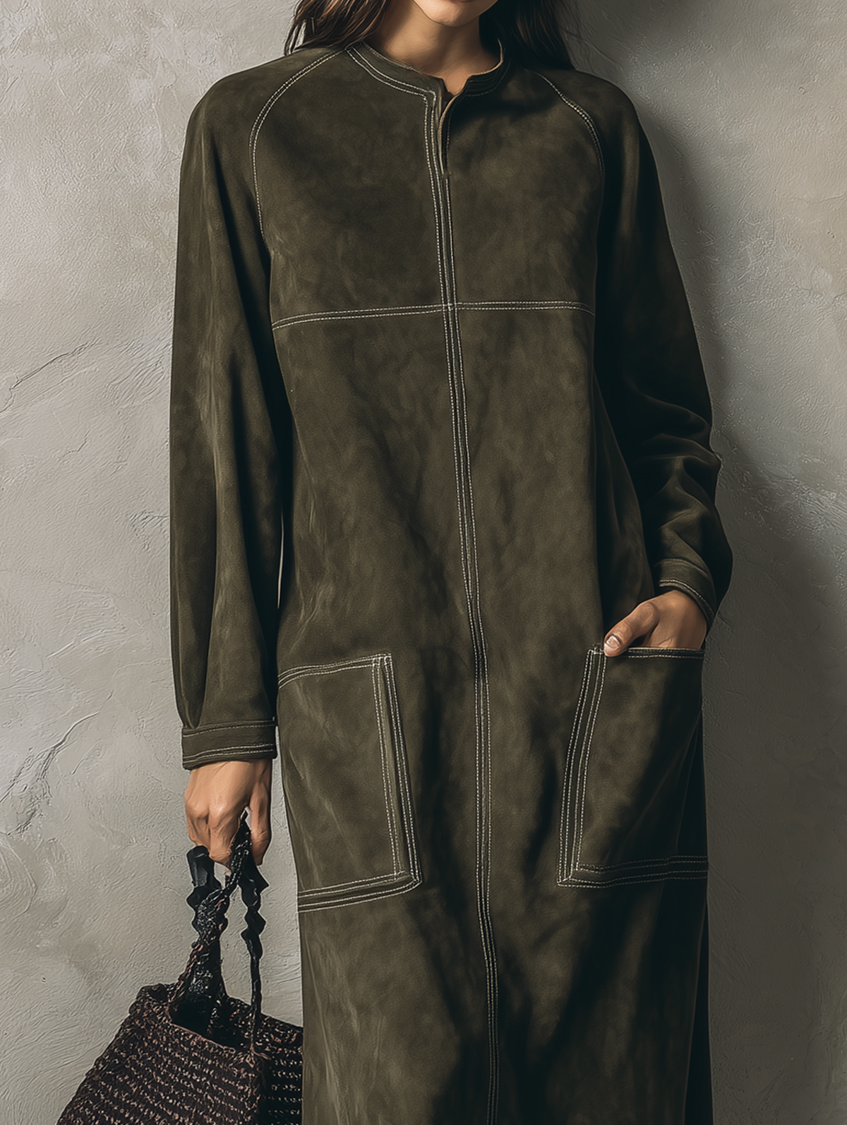 Women's Green Suede Long Sleeve Maxi Dress – ModClo