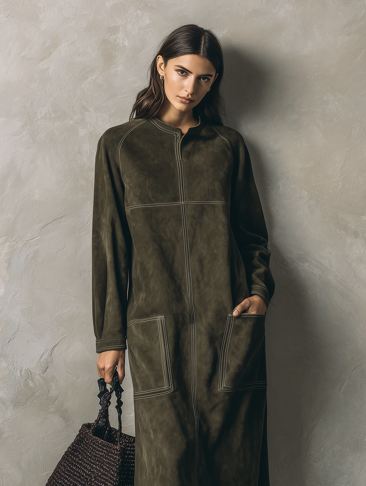 Women's Green Suede Long Sleeve Maxi Dress – ModClo