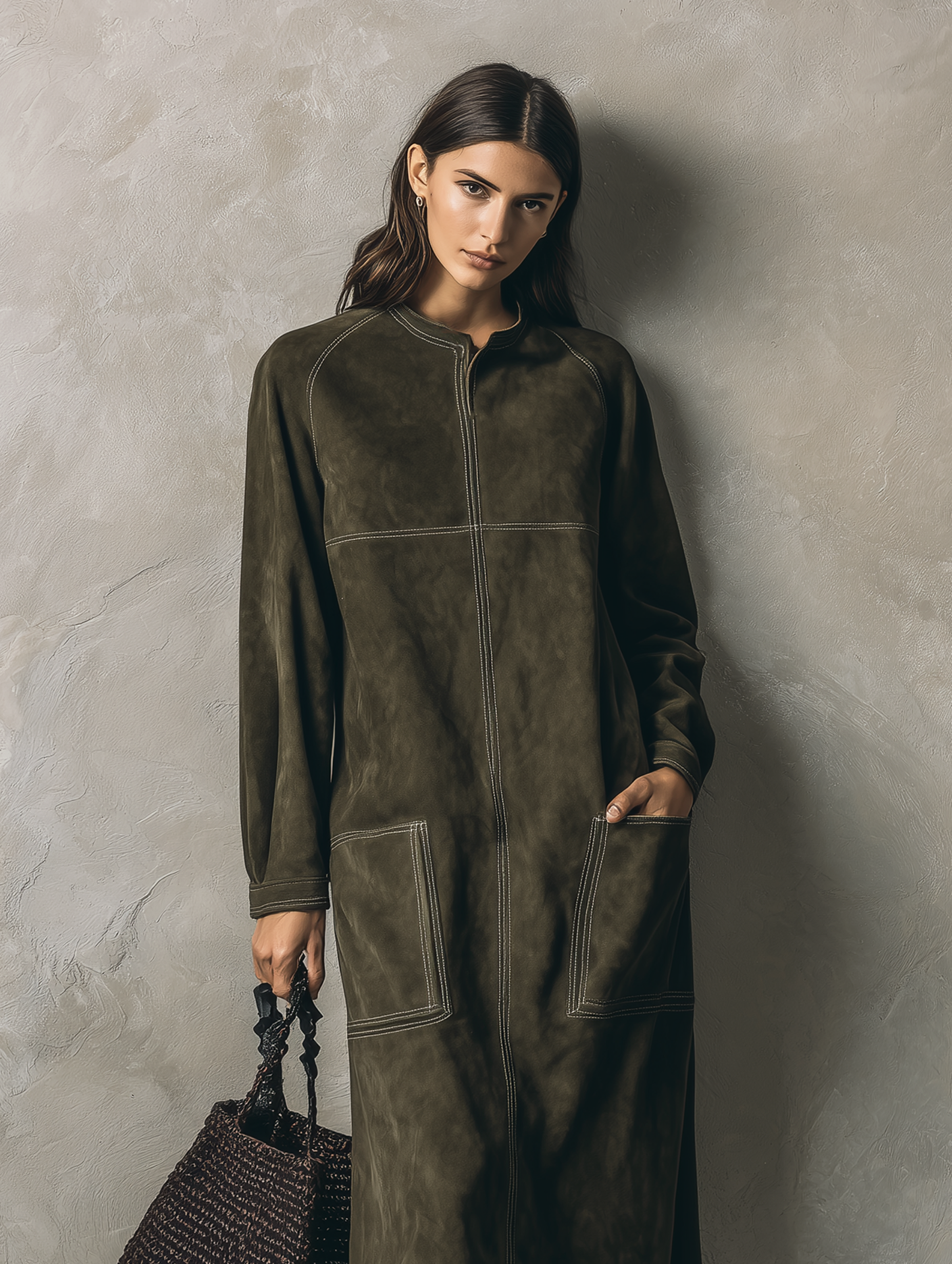 Women's Green Suede Long Sleeve Maxi Dress – ModClo