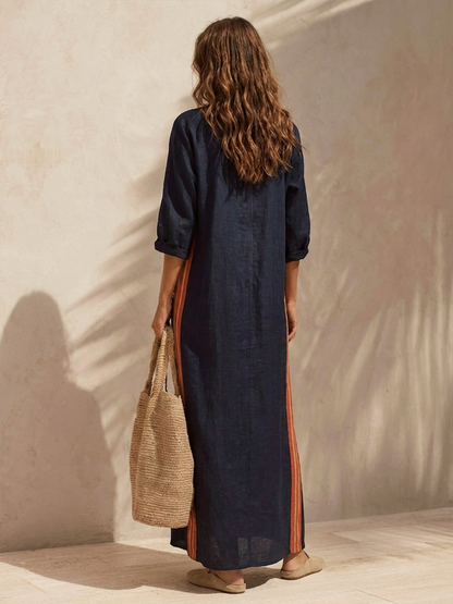 Women's Linen Stand Collar Maxi Dress – ModClo
