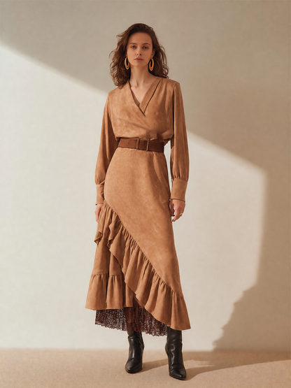 Women's Long Sleeve Belted Asymmetric Midi Dress – ModClo