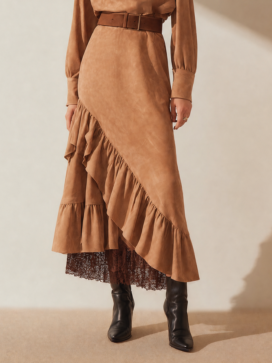 Women's Long Sleeve Belted Asymmetric Midi Dress – ModClo