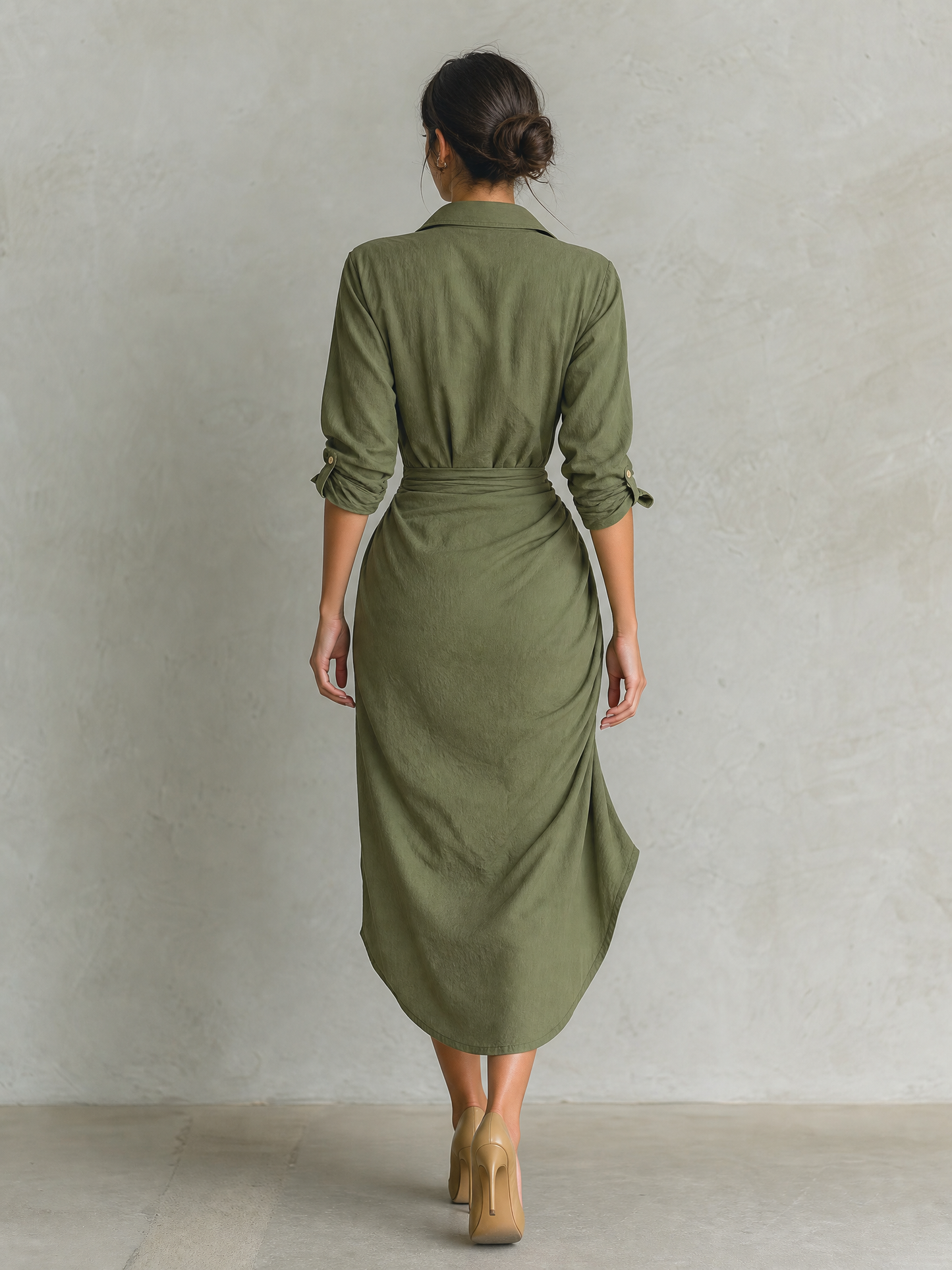 Women's Long Sleeve Wrap Ruched Shirt Dress – ModClo