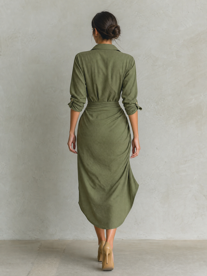 Women's Long Sleeve Wrap Ruched Shirt Dress – ModClo