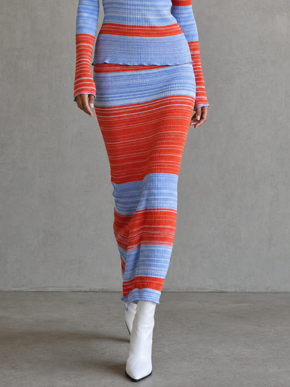 Women's Red Knit Striped Skirt Set – ModClo