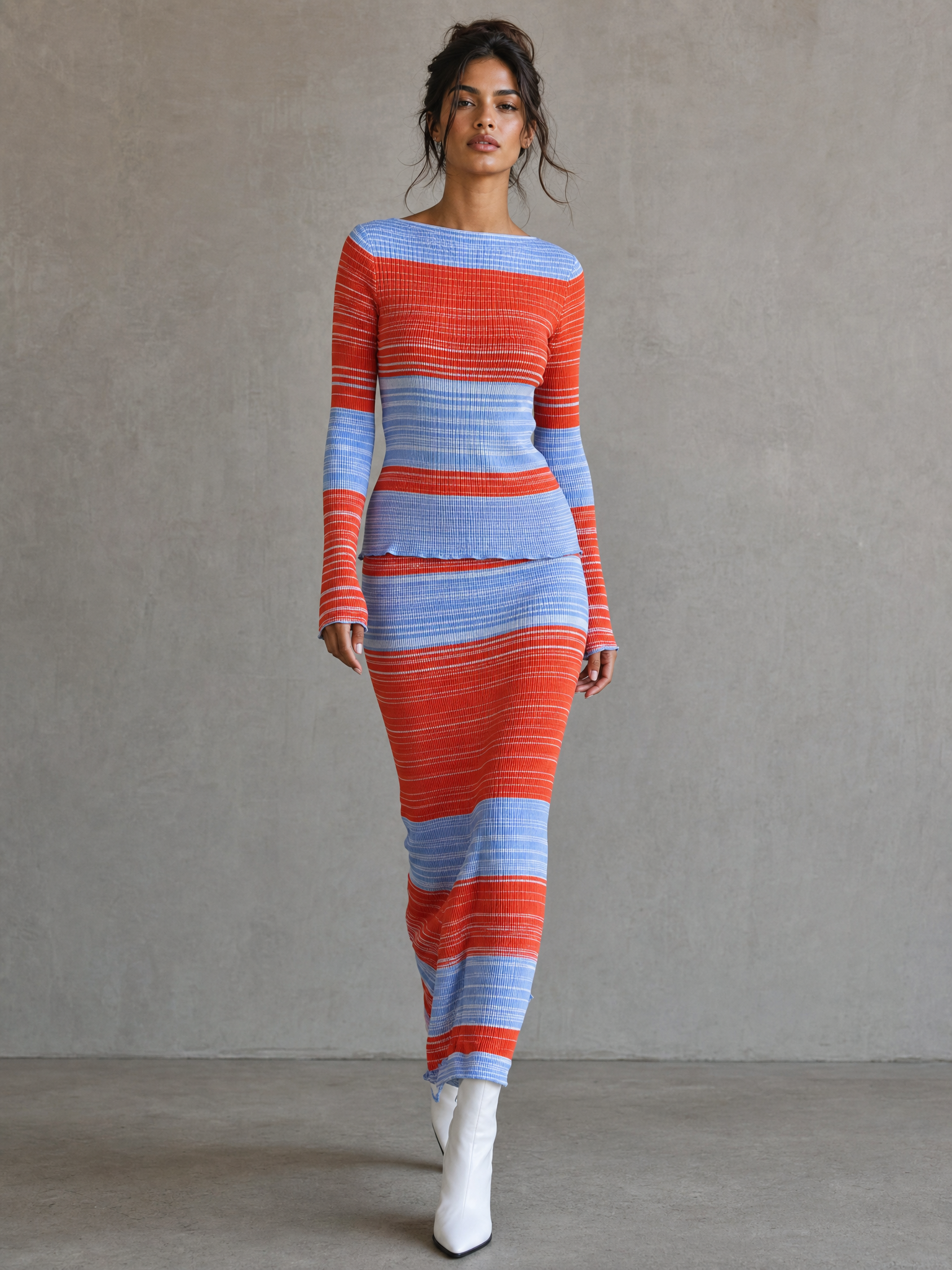 Women's Red Knit Striped Skirt Set – ModClo