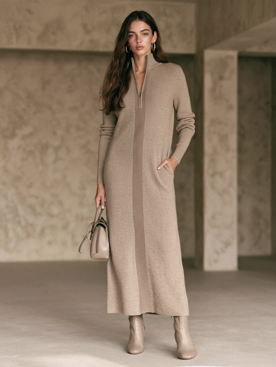 Women's Khaki Knit Long Sleeve Maxi Dress – ModClo