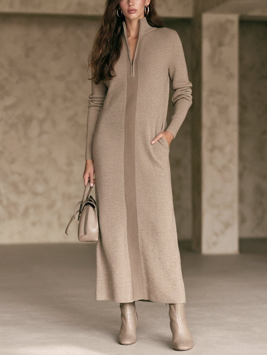 Women's Khaki Knit Long Sleeve Maxi Dress – ModClo