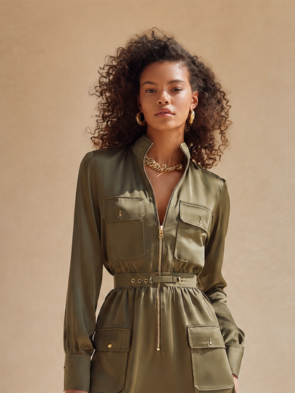 Women's Long Sleeve Belted Utility Mini Dress – ModClo
