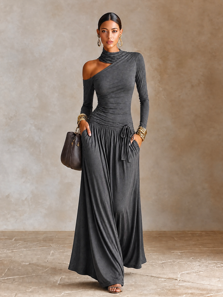Women's Long Sleeve Asymmetric Maxi Dress – ModClo