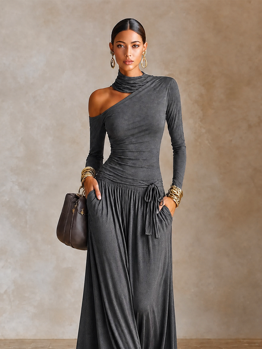Women's Long Sleeve Asymmetric Maxi Dress – ModClo