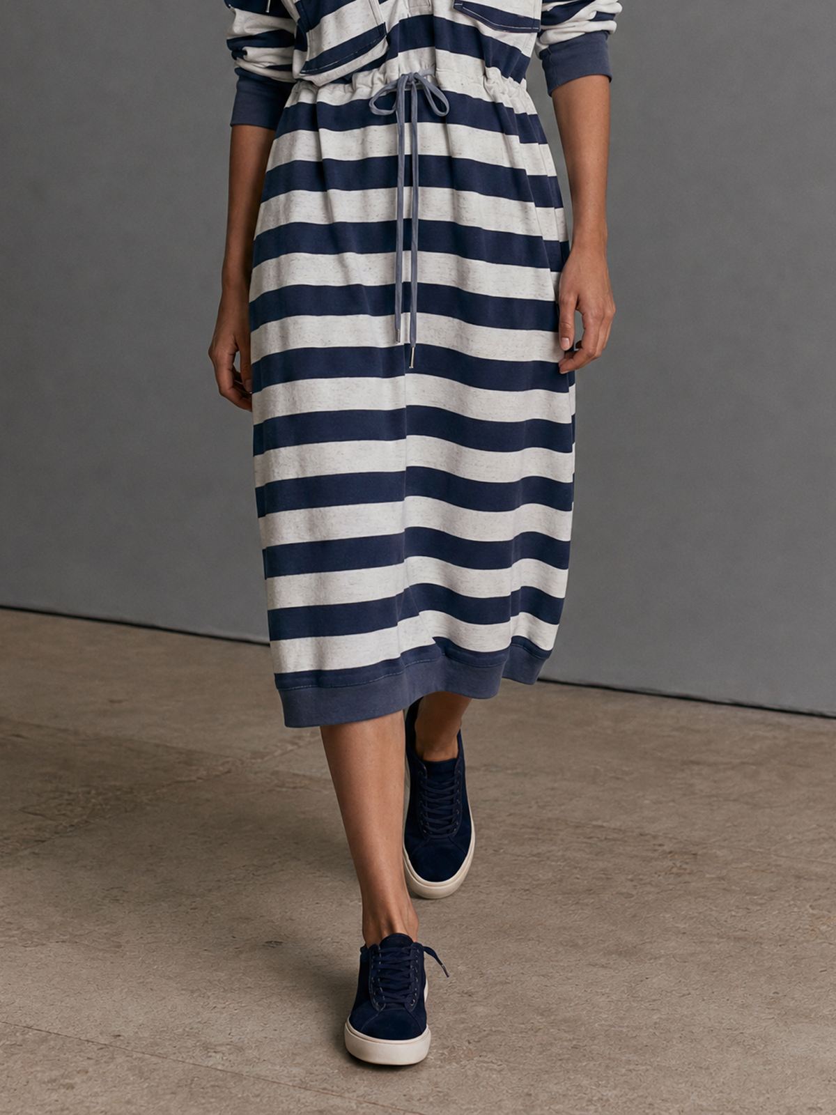 Women's Hooded Drawstring Striped Midi Dress – ModClo