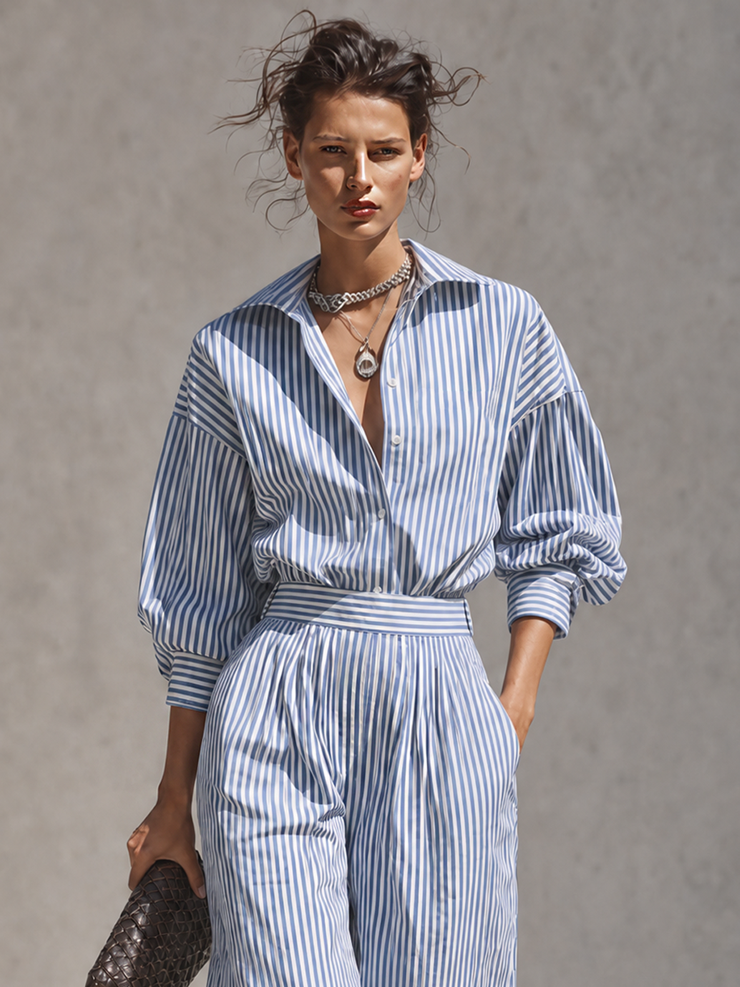 Women's Striped Shirt Color Trouser Set – ModClo