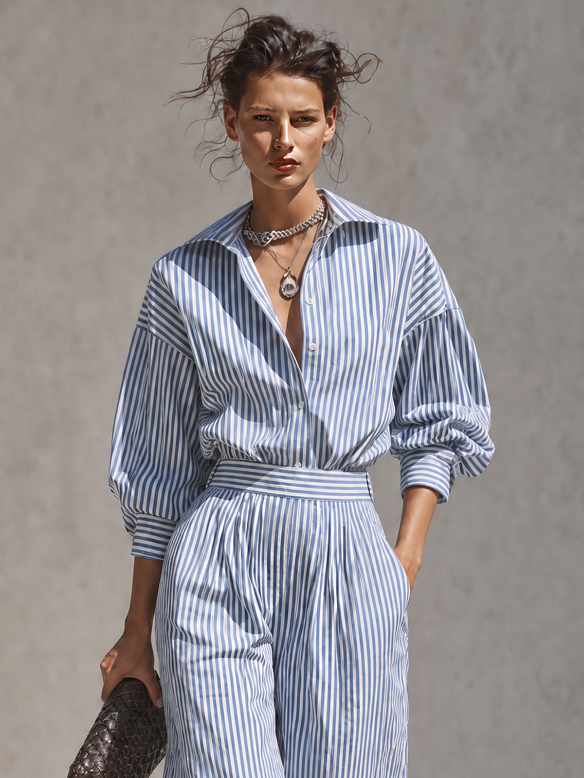 Women's Striped Shirt Color Trouser Set – ModClo