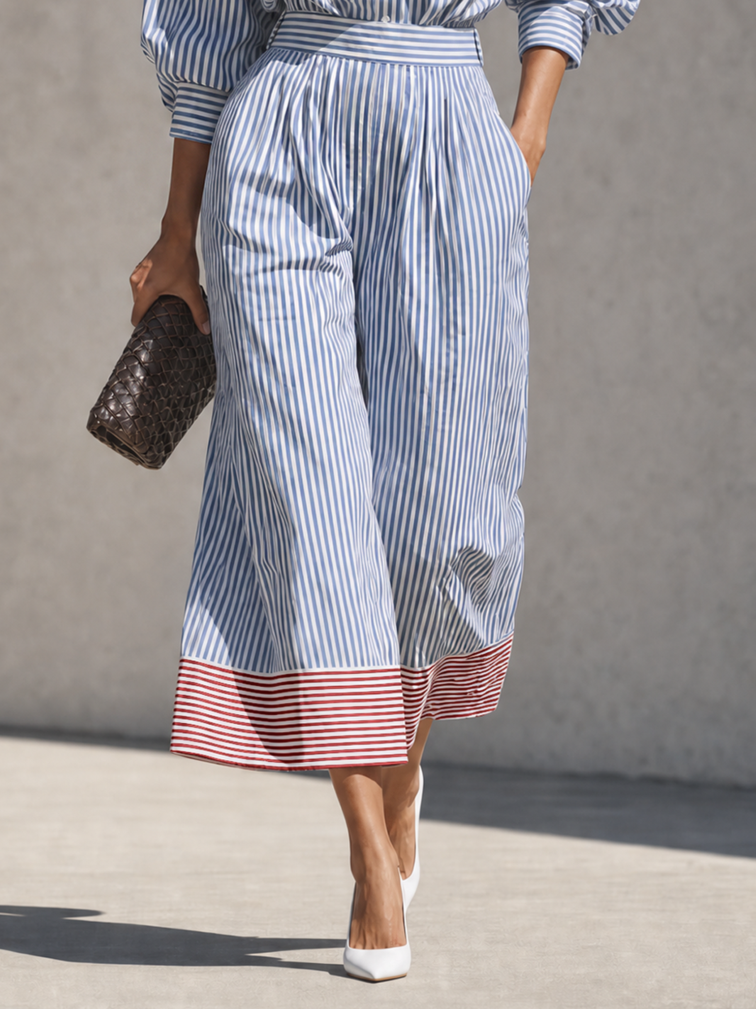 Women's Striped Shirt Color Trouser Set – ModClo