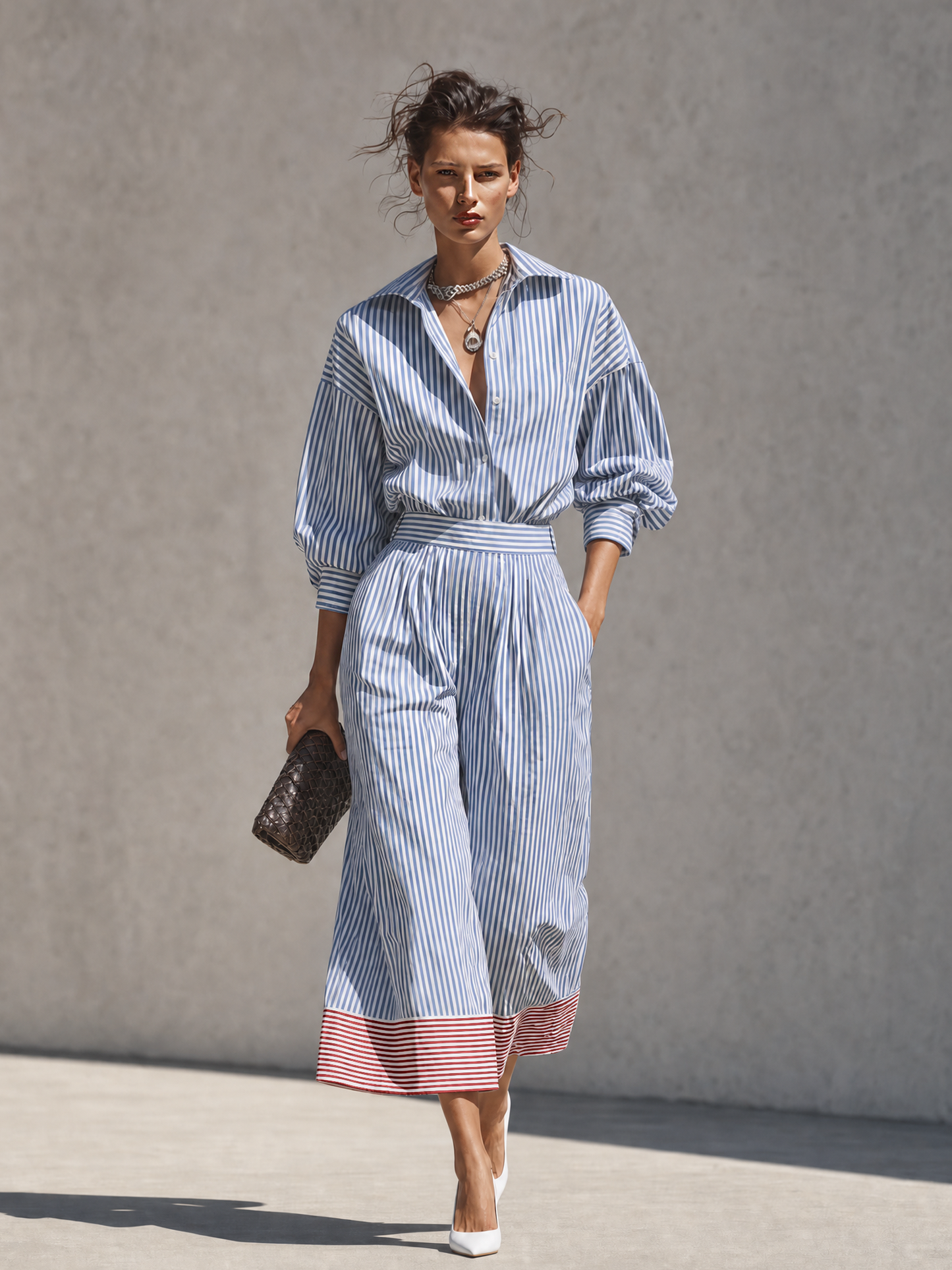 Women's Striped Shirt Color Trouser Set – ModClo
