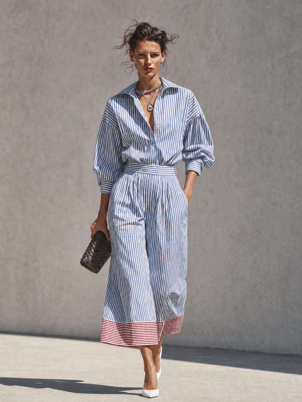 Women's Striped Shirt Color Trouser Set – ModClo