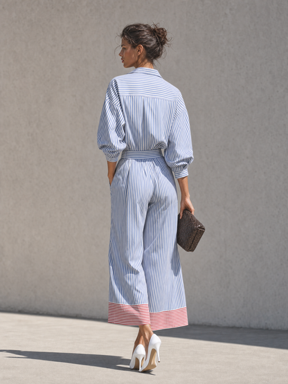 Women's Striped Shirt Color Trouser Set – ModClo