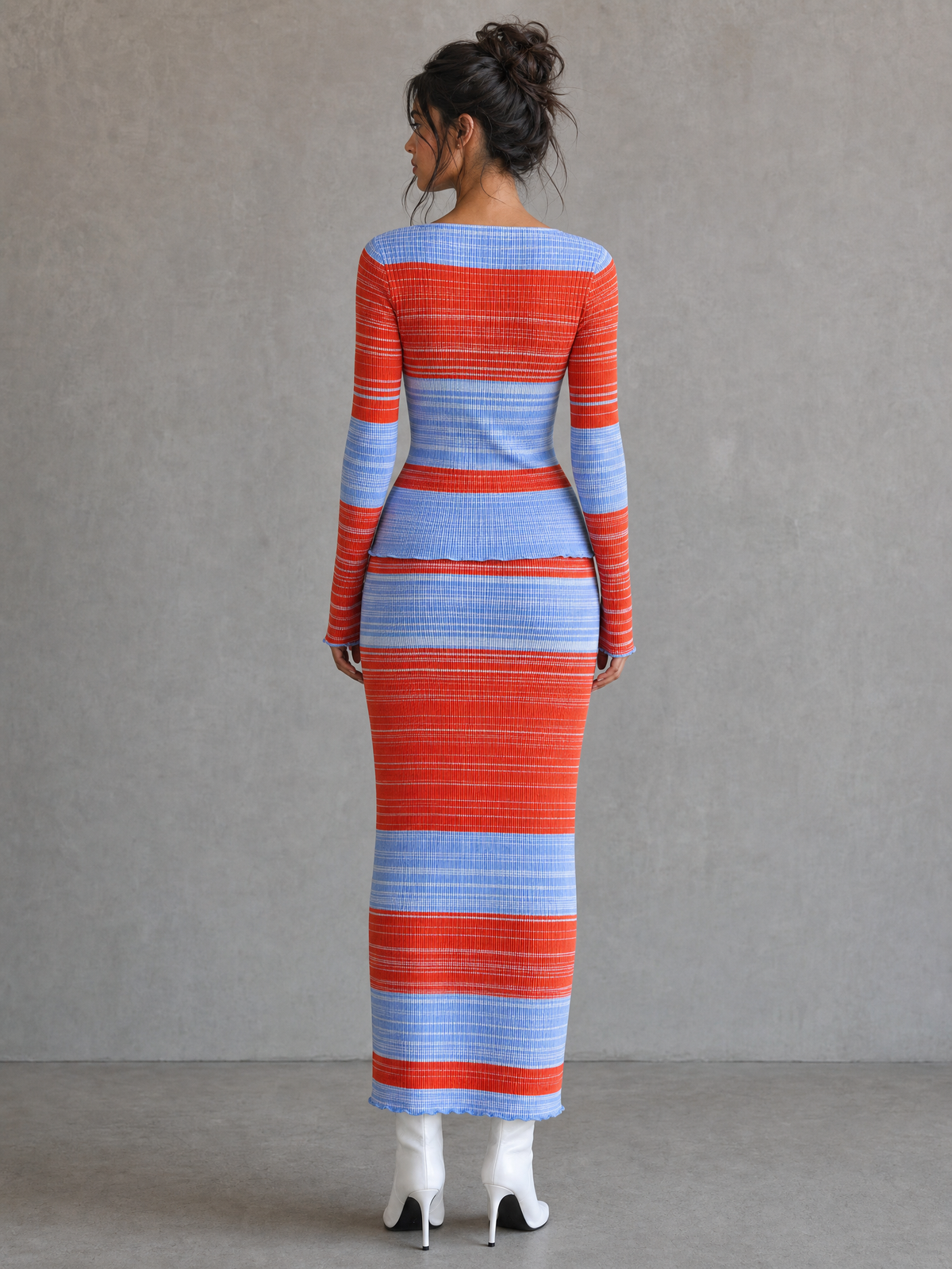 Women's Red Knit Striped Skirt Set – ModClo