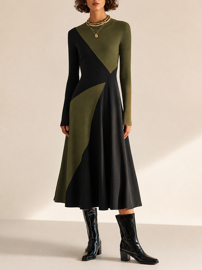 Women's Round Neck Long Sleeve Belted Midi Dress – ModClo