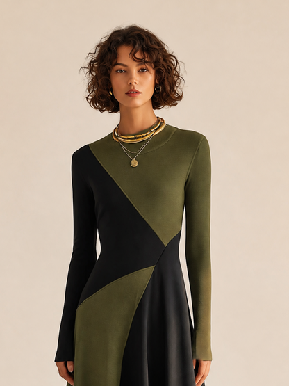 Women's Round Neck Long Sleeve Belted Midi Dress – ModClo
