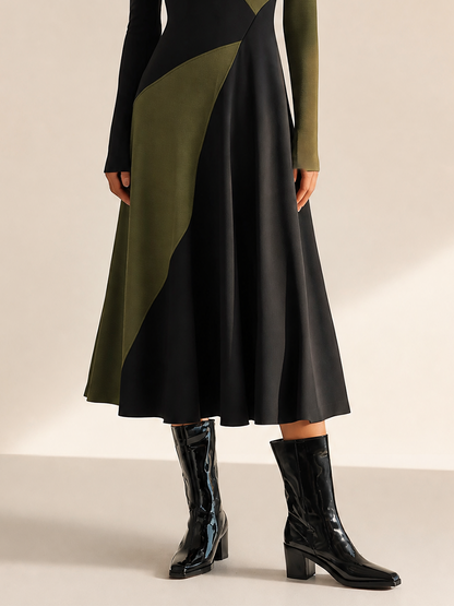 Women's Round Neck Long Sleeve Belted Midi Dress – ModClo