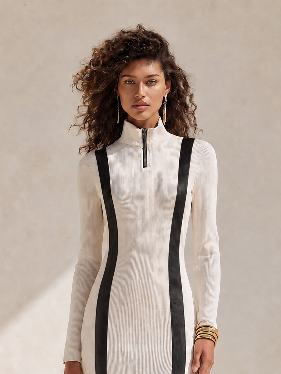 Women's High Neck Long Sleeve Slit Maxi Dress – ModClo