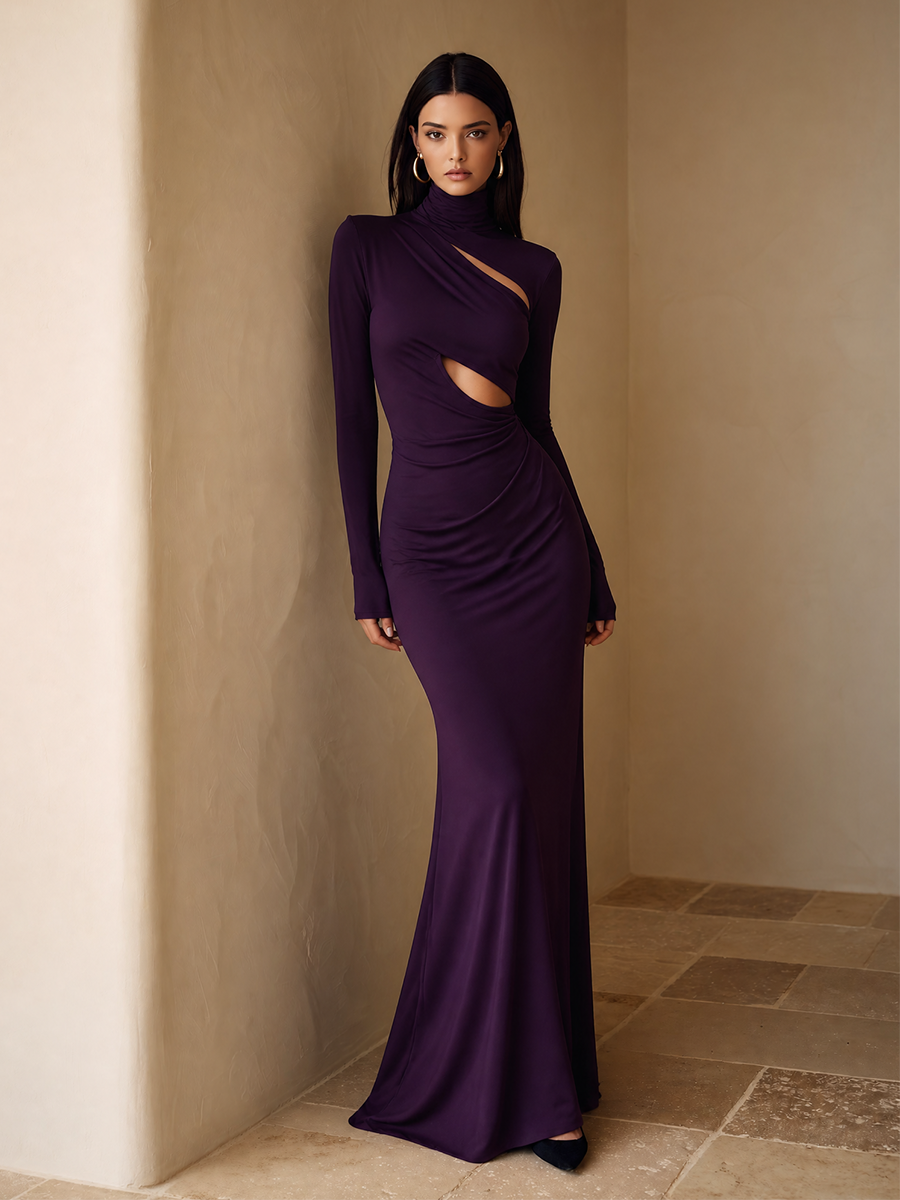 Women's Turtleneck Cut-Out Maxi Dress – ModClo