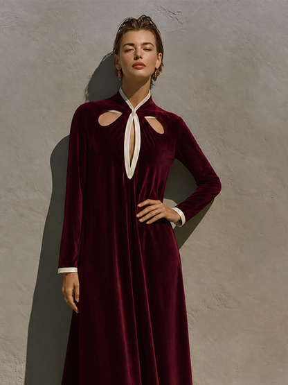 Women's Velvet Cut-Out Stand Collar Maxi Dress – ModClo