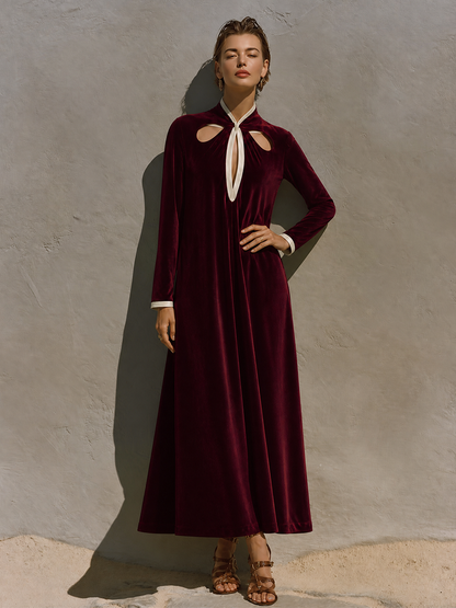 Women's Velvet Cut-Out Stand Collar Maxi Dress – ModClo