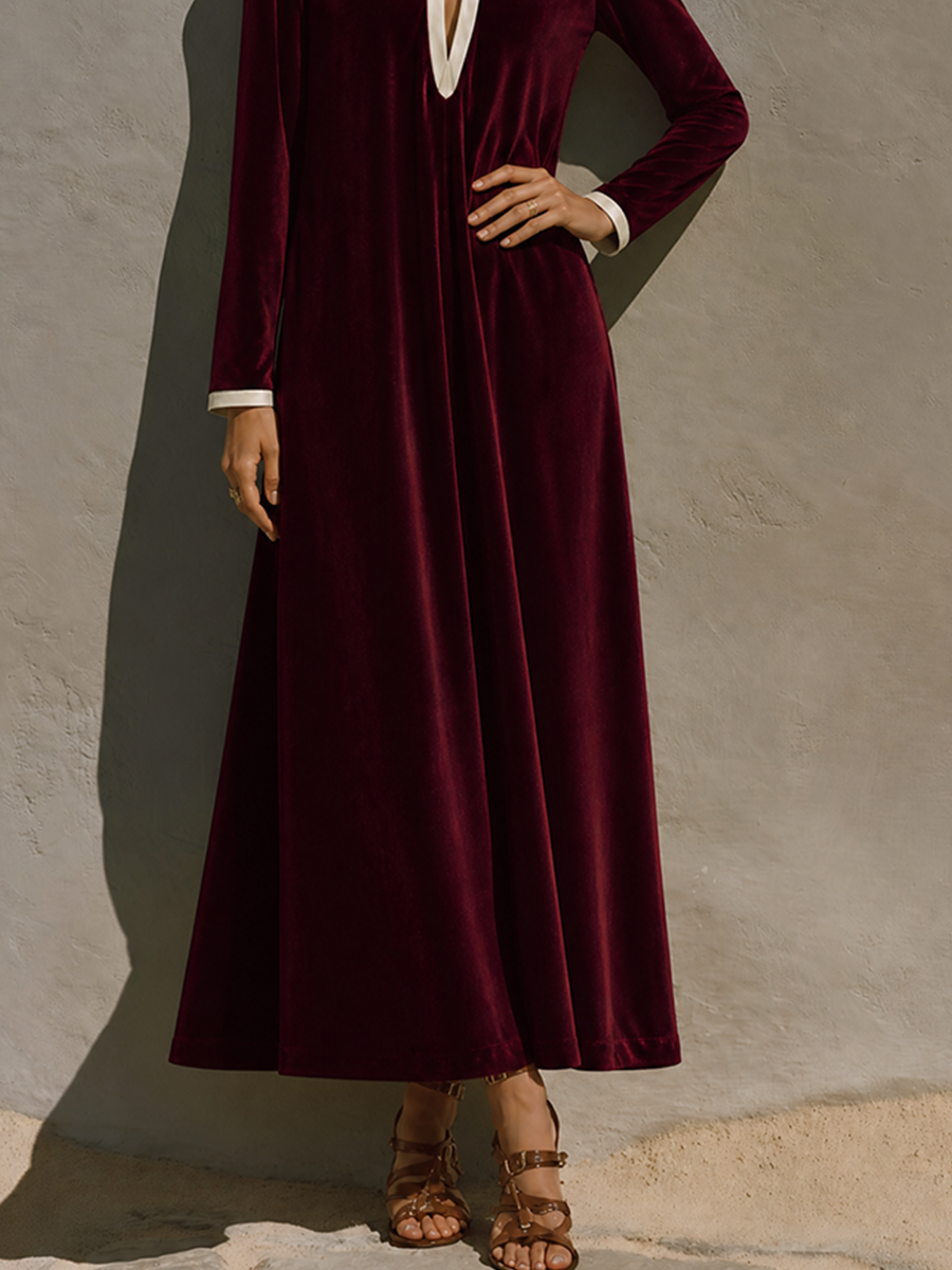 Women's Velvet Cut-Out Stand Collar Maxi Dress – ModClo