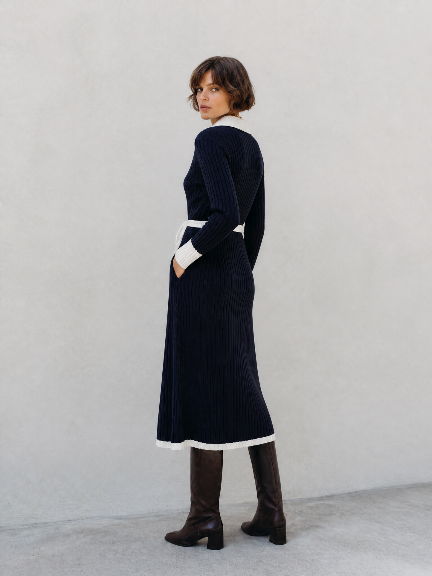 Women's Navy Long Sleeve Sweater Dress – ModClo