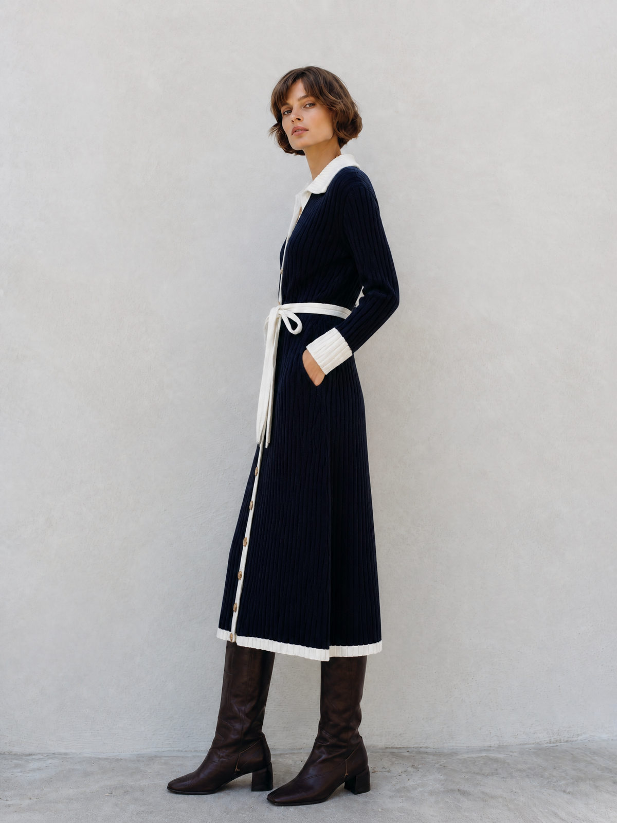 Women's Navy Long Sleeve Sweater Dress – ModClo