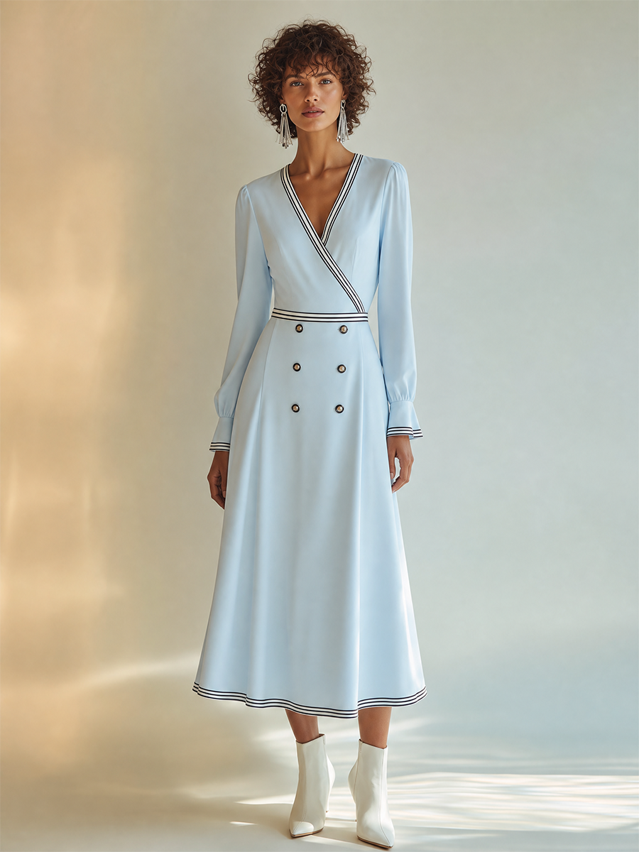 Women's Long Sleeve Contrast Stripe Midi Dress – ModClo