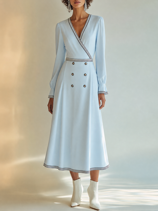 Women's Long Sleeve Contrast Stripe Midi Dress – ModClo