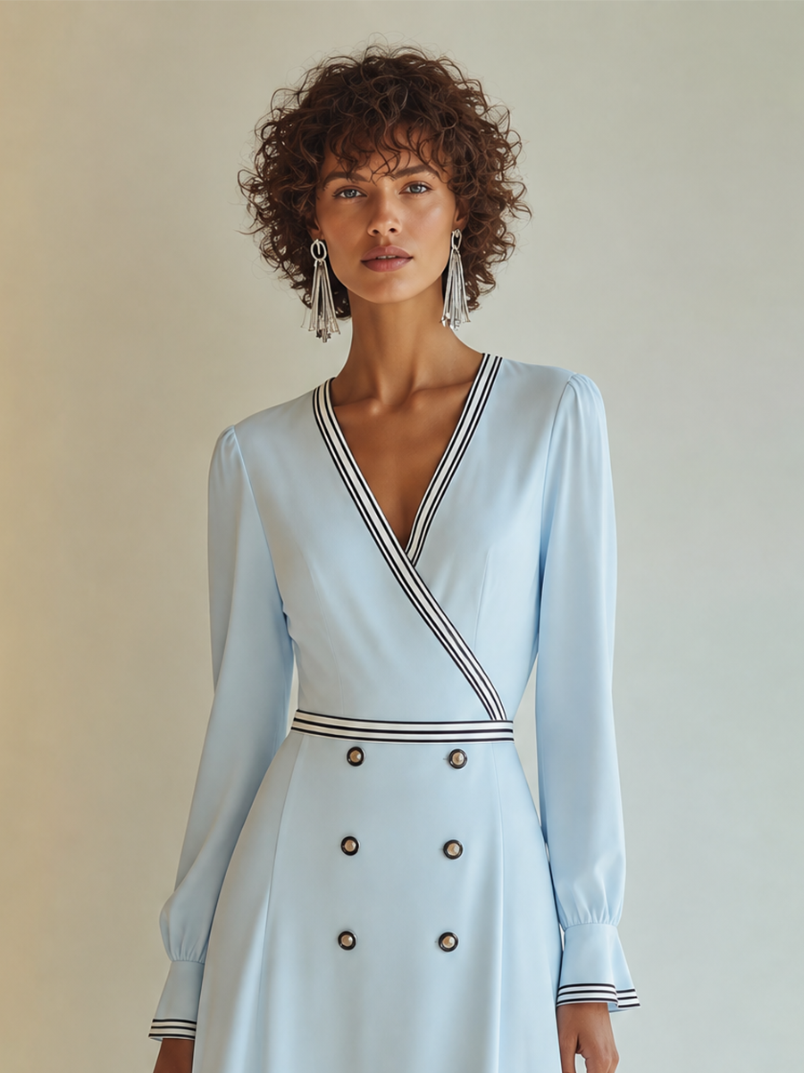Women's Long Sleeve Contrast Stripe Midi Dress – ModClo