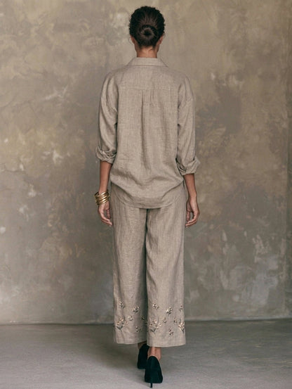 Women's Beige Linen Embroidered Set – ModClo