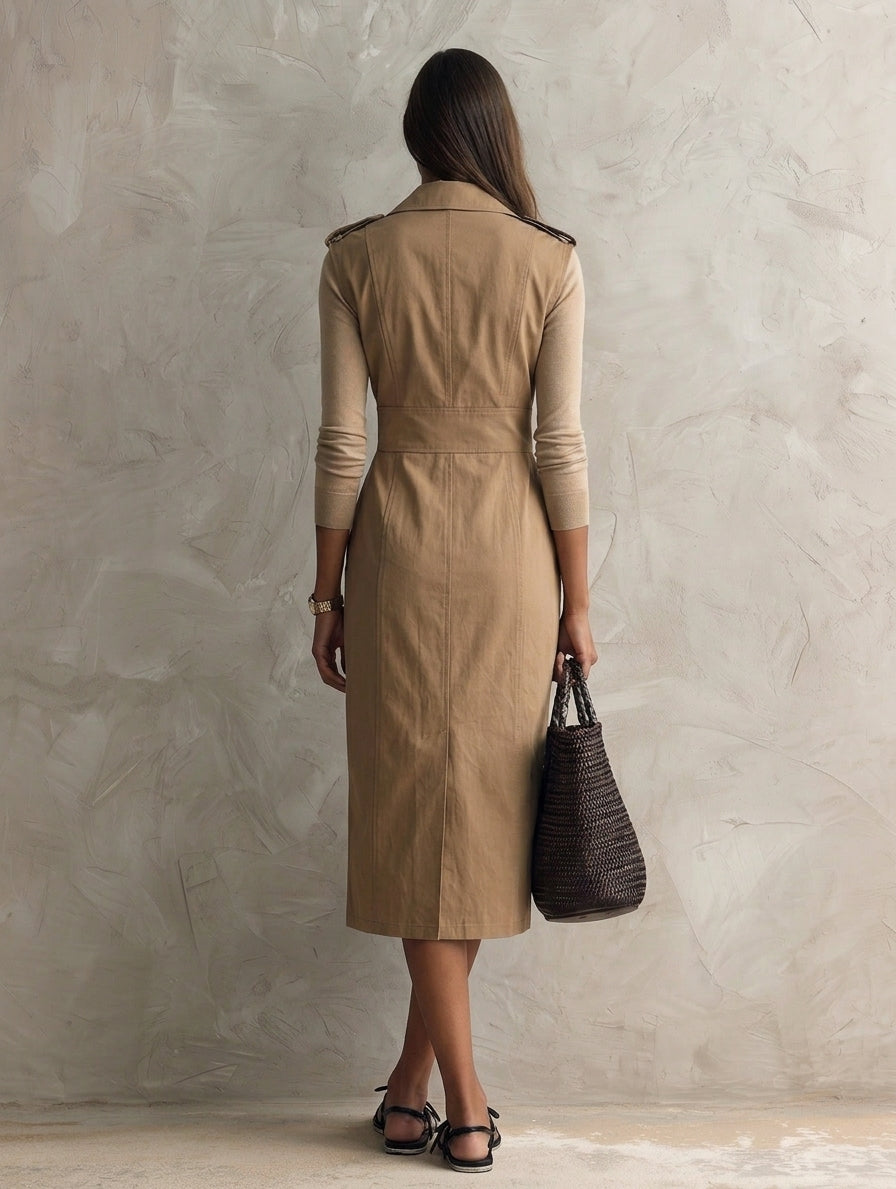 Women's Khaki Woven Sleeveless Midi Dress – ModClo