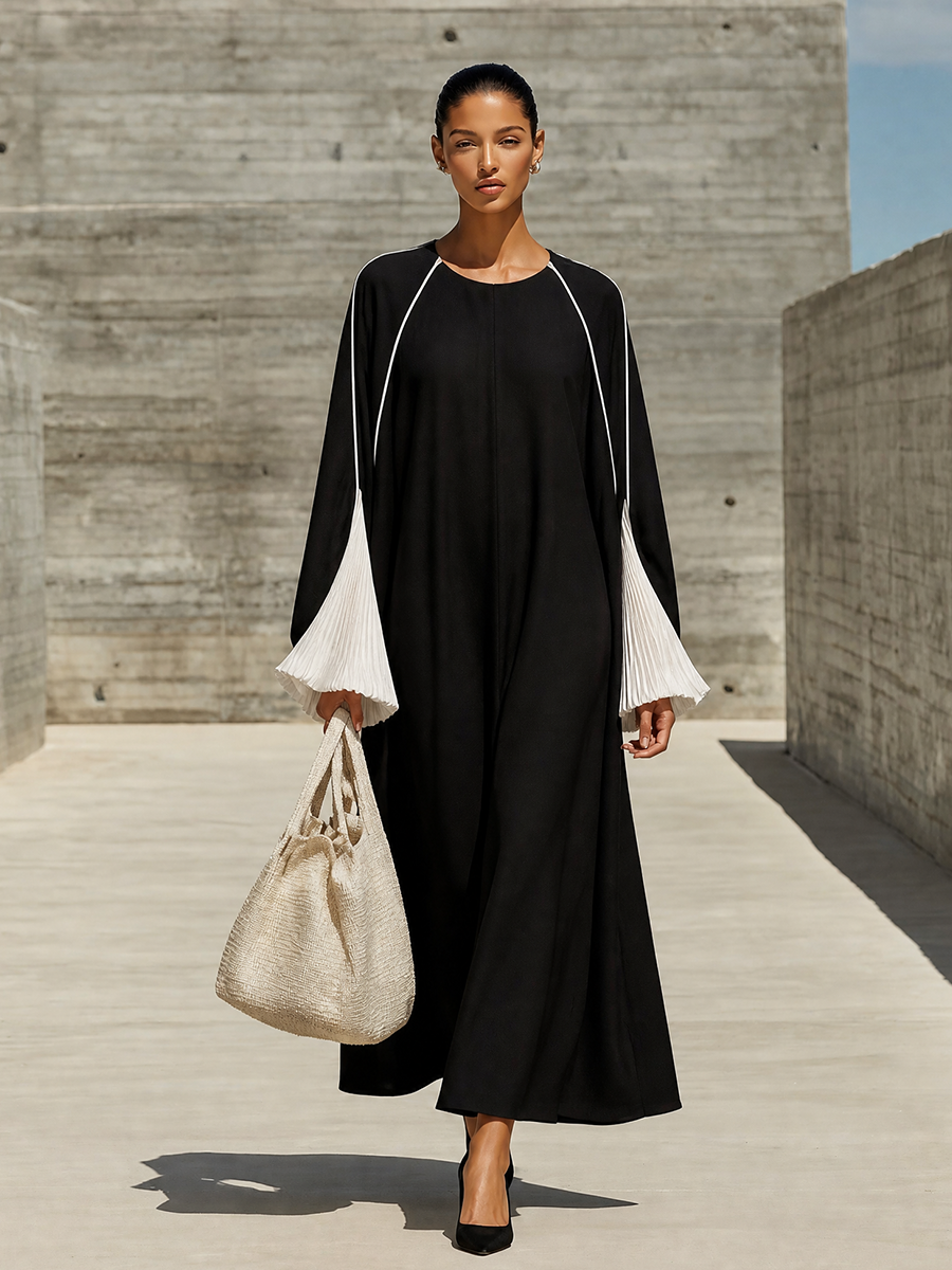 Women's Pleated Contrast Sleeve Dress – ModClo