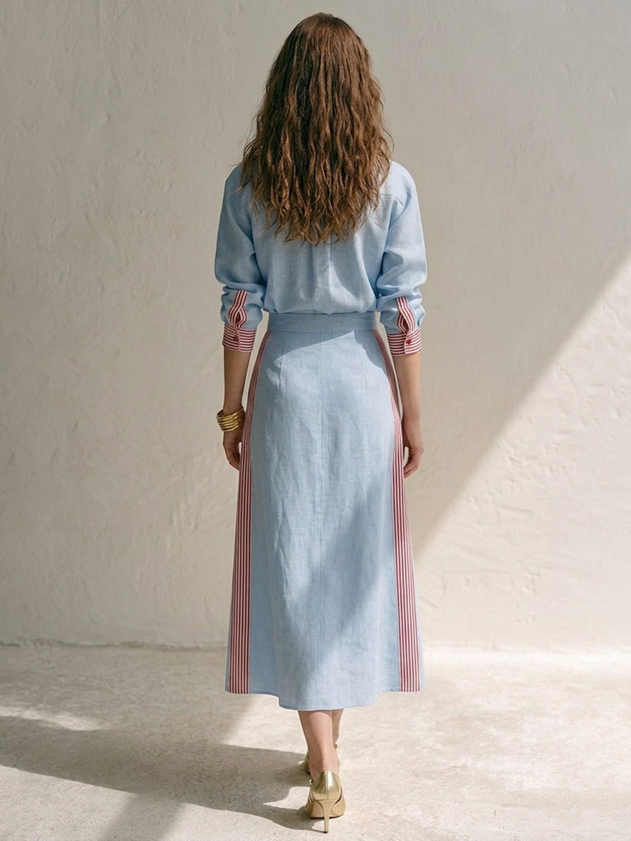 Women's Linen Striped Skirt Set – ModClo