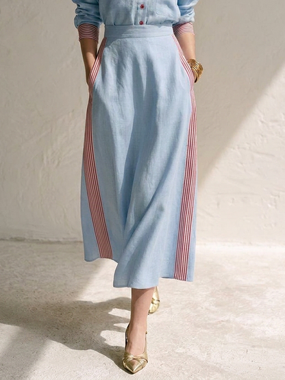 Women's Linen Striped Skirt Set – ModClo
