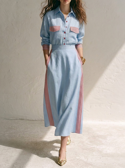 Women's Linen Striped Skirt Set – ModClo