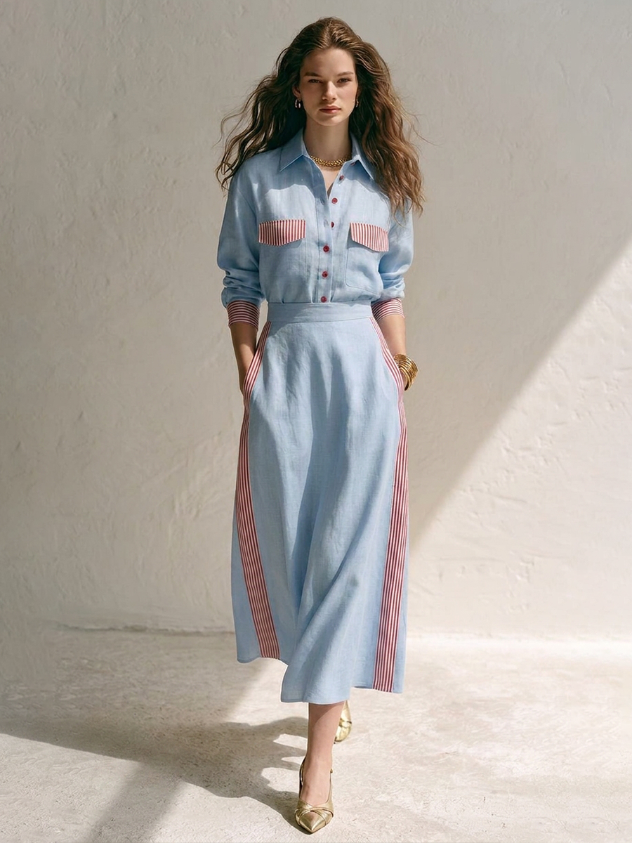 Women's Linen Striped Skirt Set – ModClo