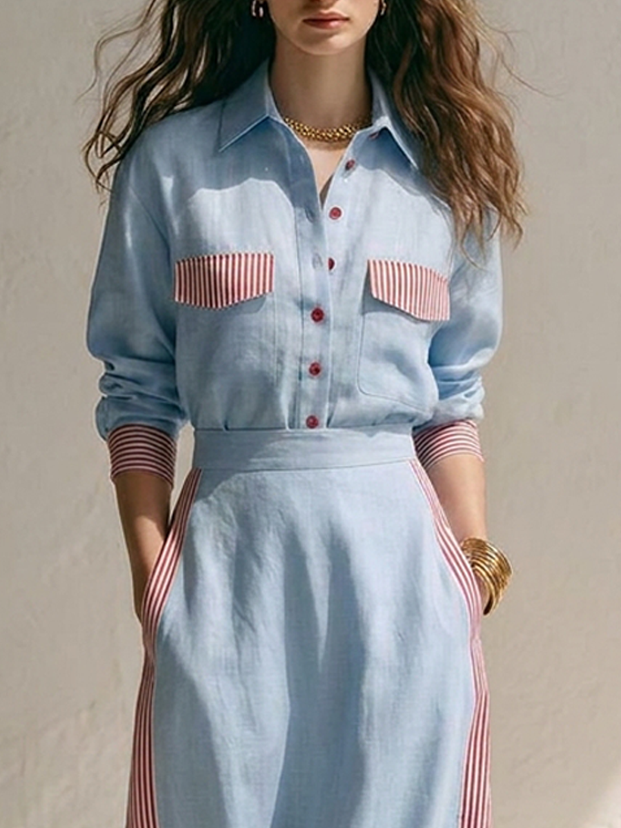Women's Linen Striped Skirt Set – ModClo