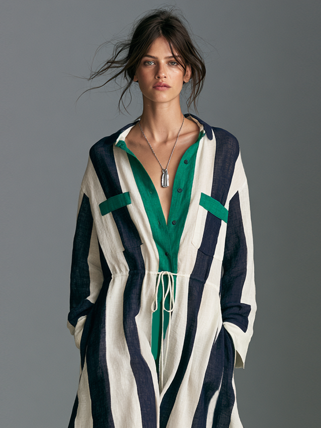 Women's Drawstring Striped Vintage Maxi Dress – ModClo